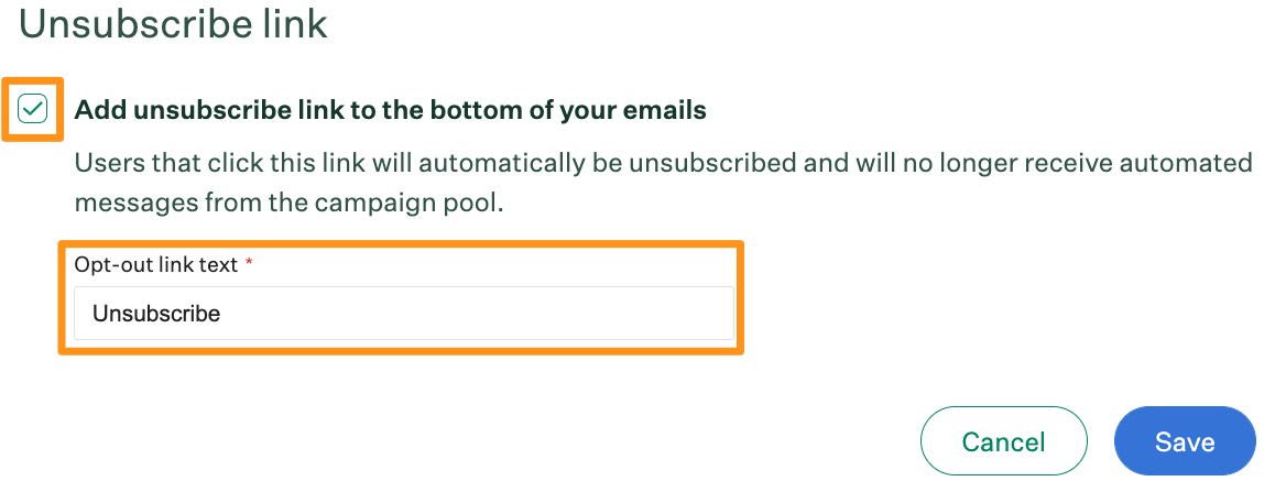 Screenshot of the unsubscribe settings. 