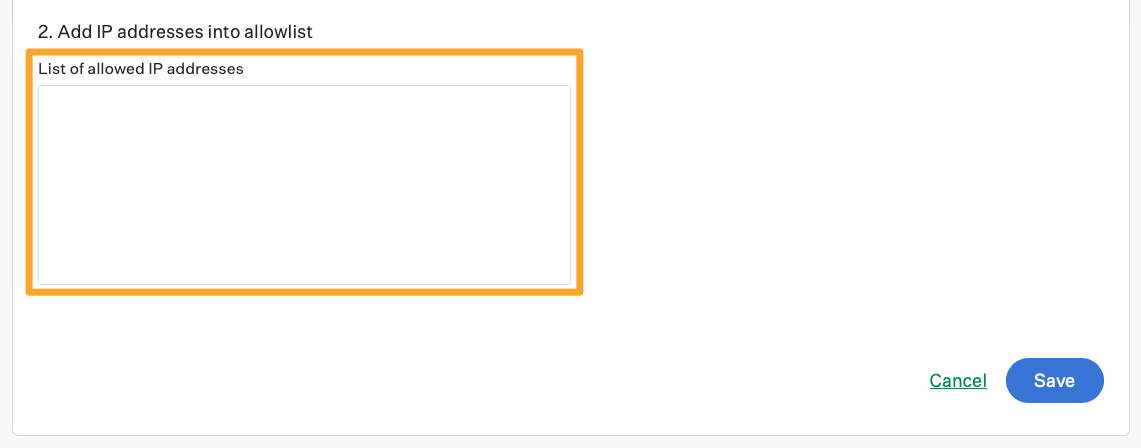Screenshot of Add IP addresses into allowlist field
