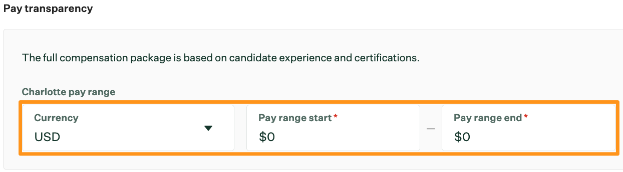 Screenshot of the pay transparency section. 