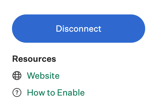 Screenshot of the disconnect integration button