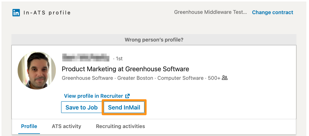 Screenshot of the send inmail button. 