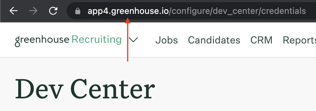 An example Greenhouse Recruiting base URL is shown on a browser