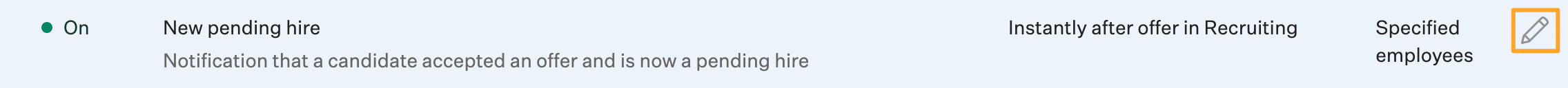 Screenshot of edit new pending hire notifications