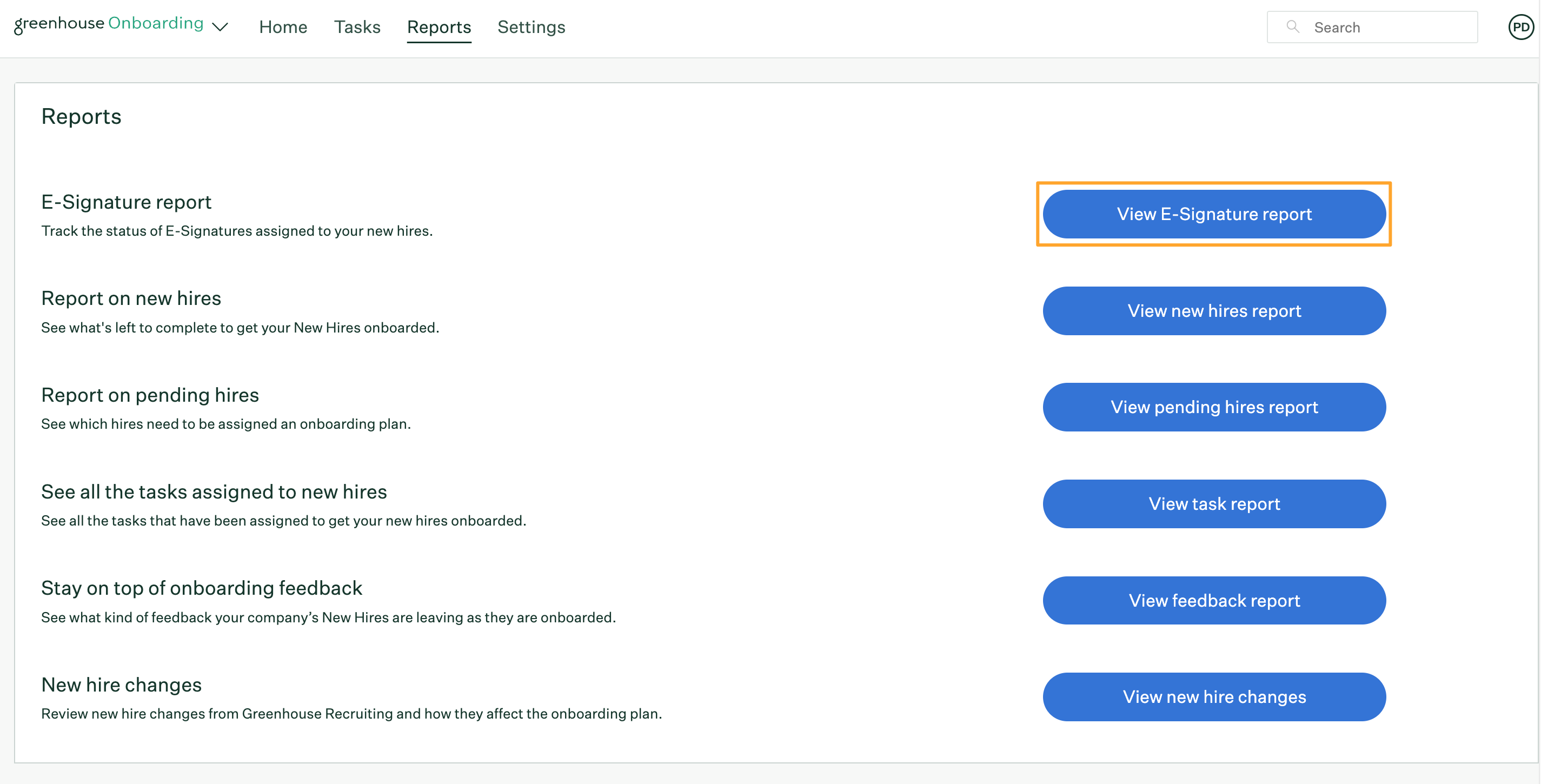 View E-Signature report button