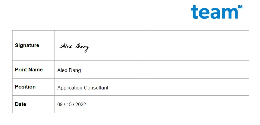 Dropbox Sign document showing fields for signature with example signature and example date