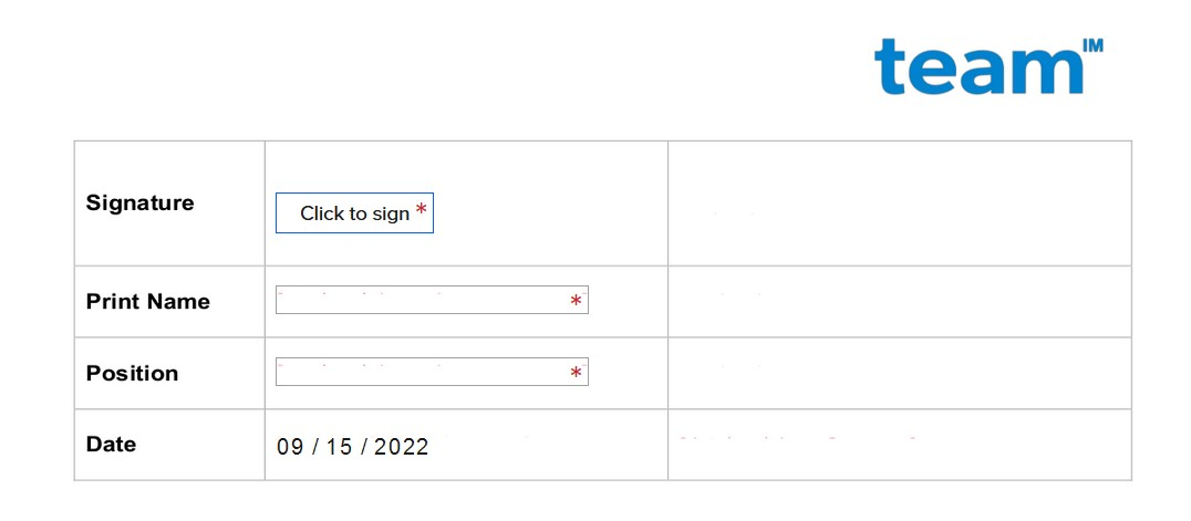 Dropbox Sign document showing an fields for signature, with date