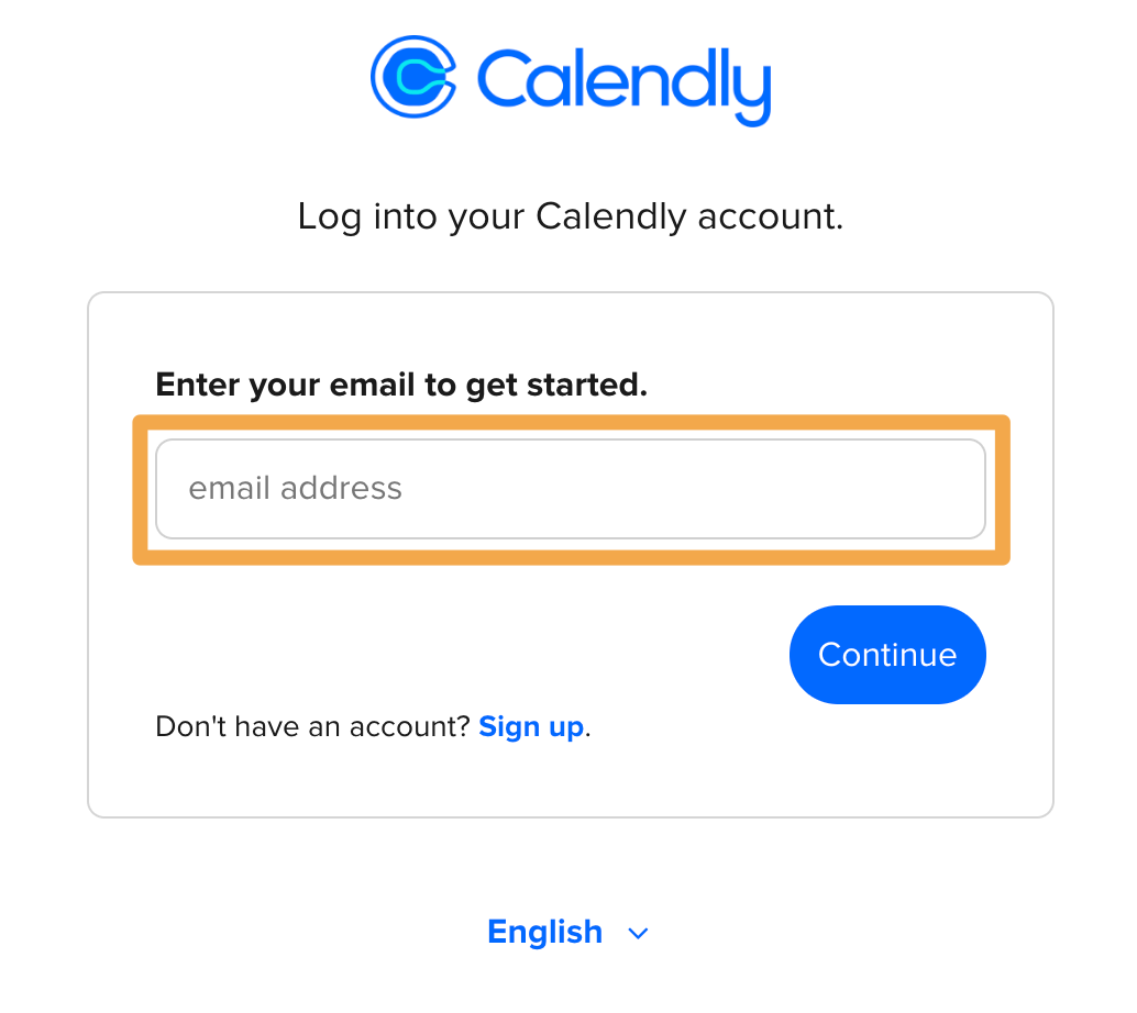 Calendly login button highlighted in marigold emphasis box
