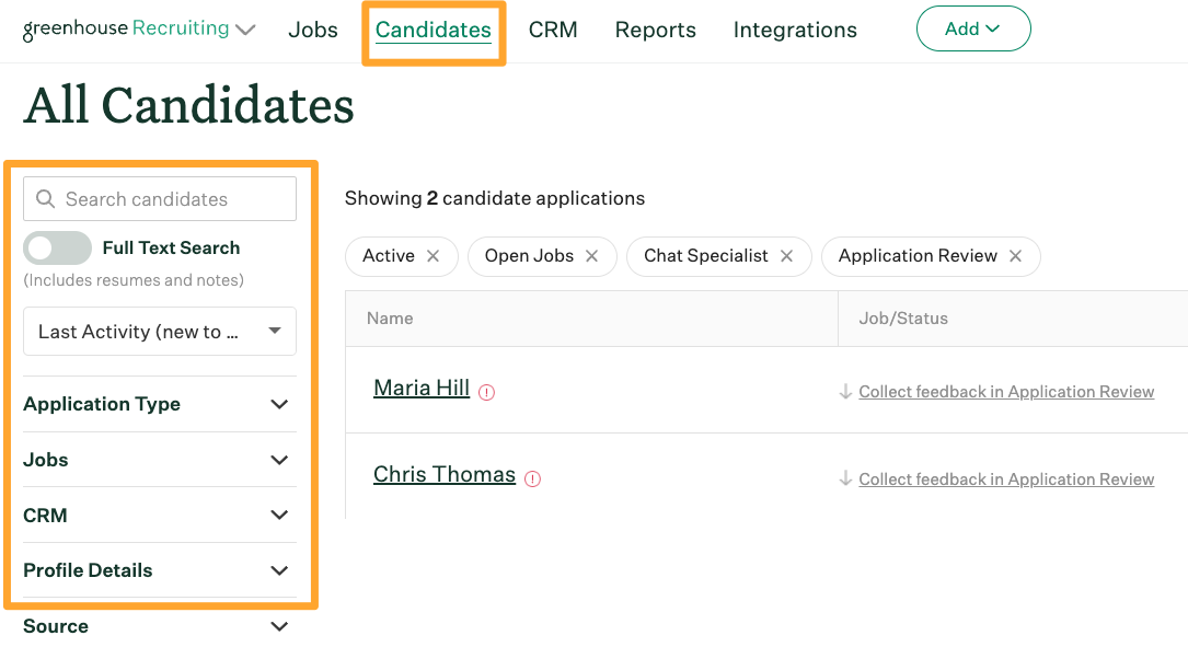 Bulk scheduling filters on Candidates page