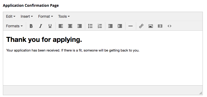 how can i edit the application confirmation page greenhouse support