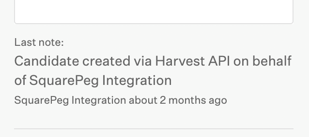 A candidate's Activity Feed shows that they were imported by a Greenhouse Recruiting user named SquarePeg Integration