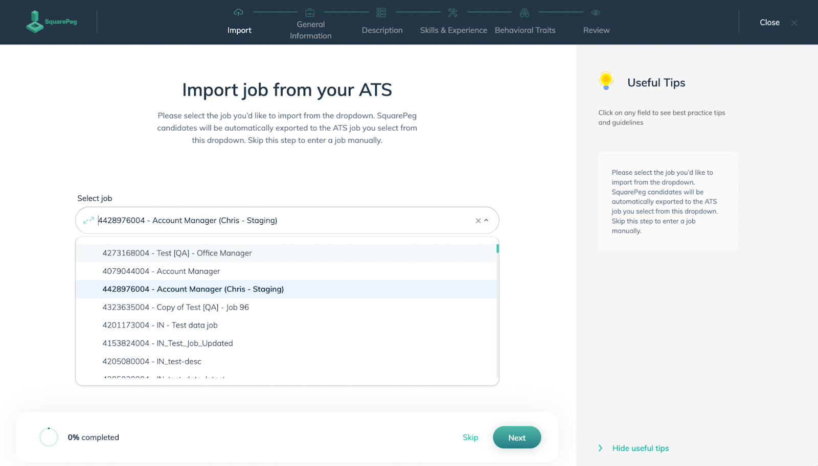 SquarePeg platform shows example job mapping