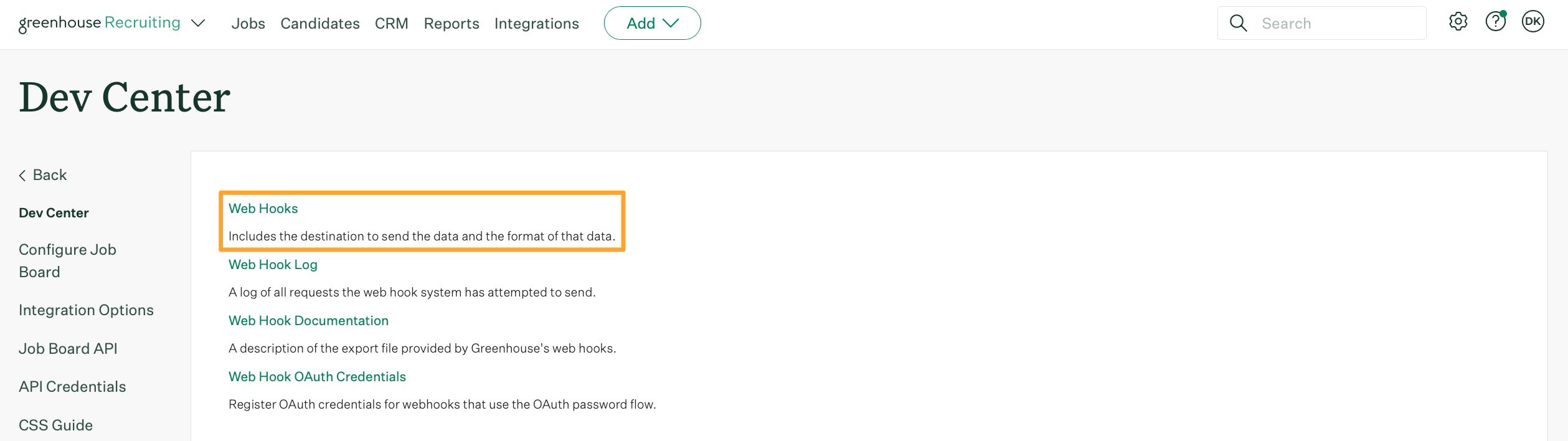 Web Hooks page shows marigold emphasis box around web hooks button