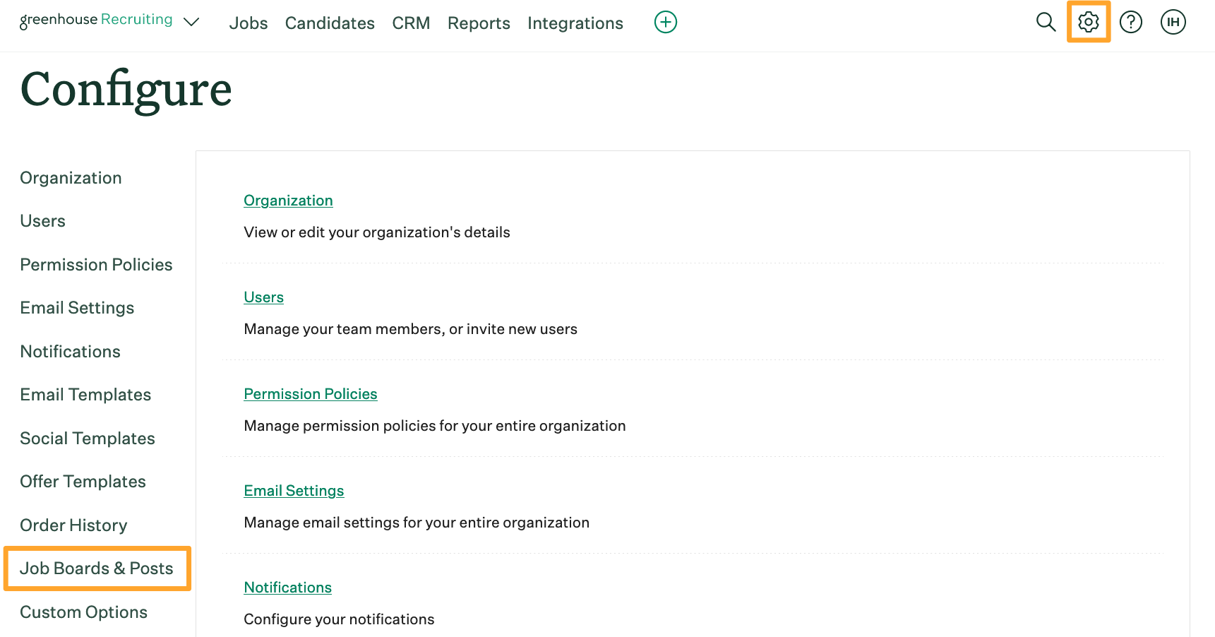 Screenshot of the job boards and posts link