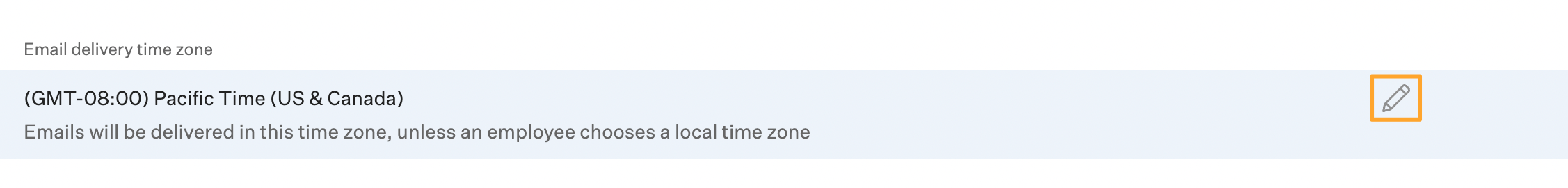Screenshot of email delivery time zone section with edit button highlighted