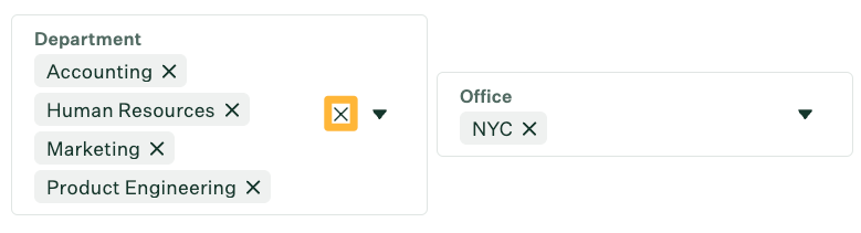 An orange box highlighting the X to clear all selections