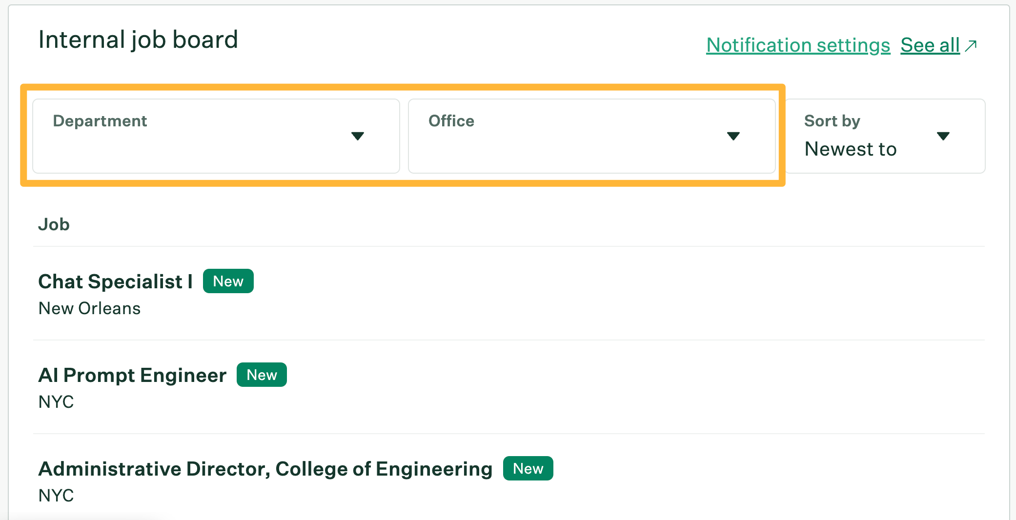 Department and office dropdown menus