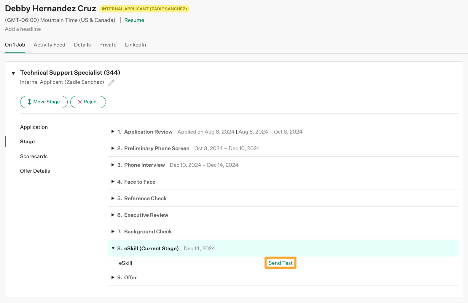 An_example_candidate_named_Debby_Hernandez_Cruz_is_shown_on_the_eSkill_stage_with_the_Send_Test_button_highlighted_in_marigold_beside_the_stage_name.png