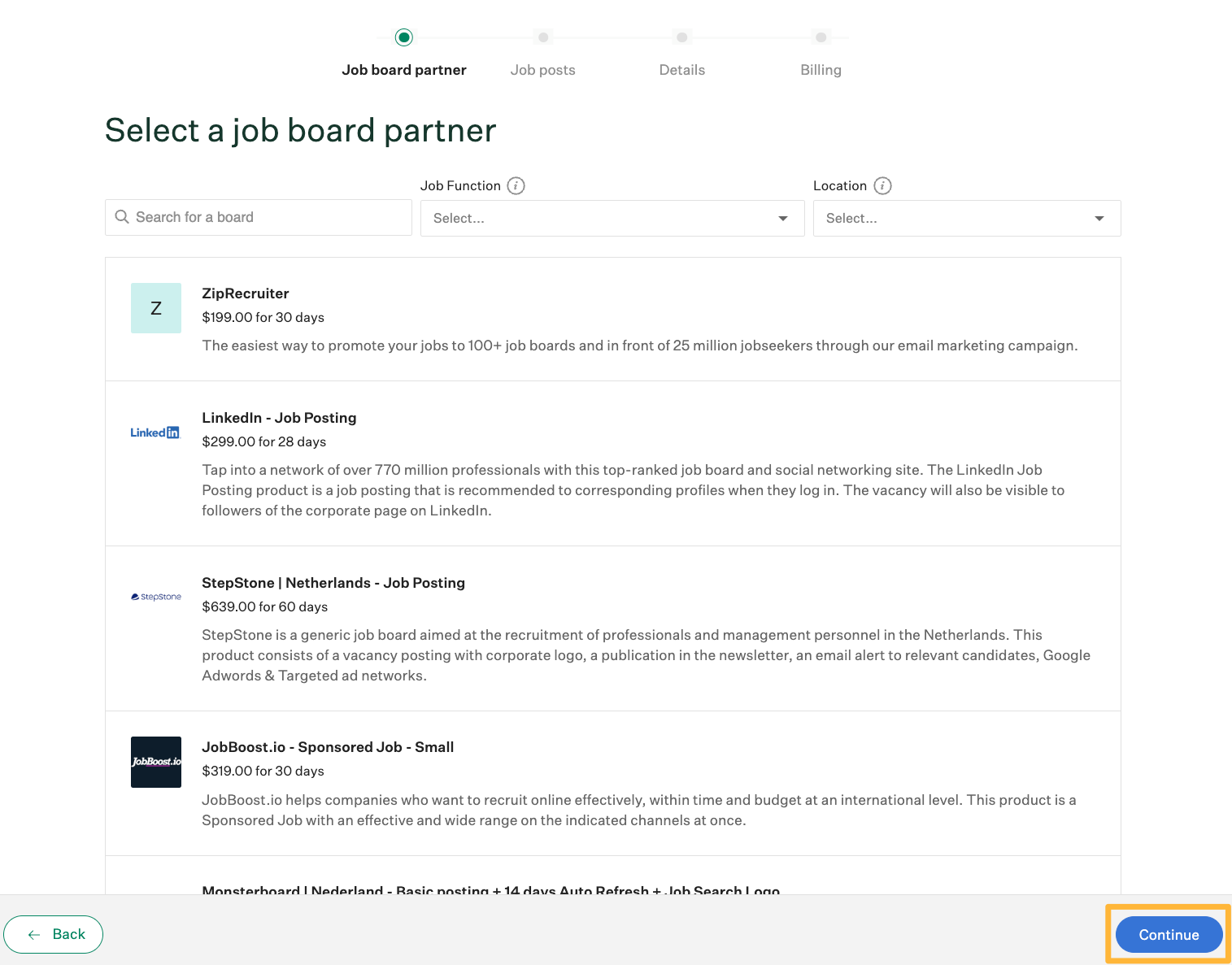 Select_a_job_board_partner_page_with_an_orange_box_around_the_continue_button.png