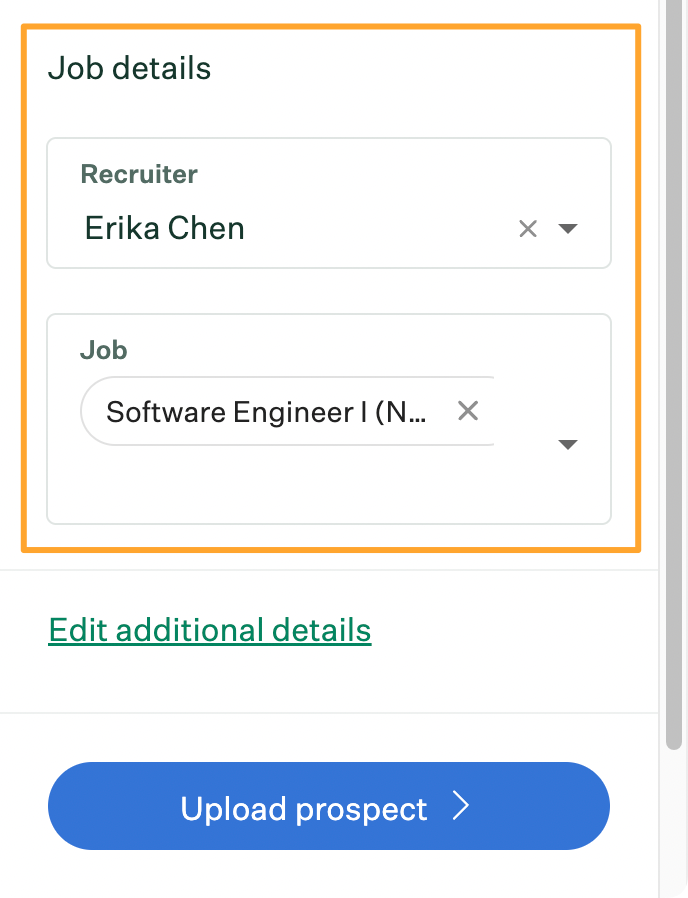 Greenhouse Chrome extension on Step 2 with Job details fields filled out and highlighted