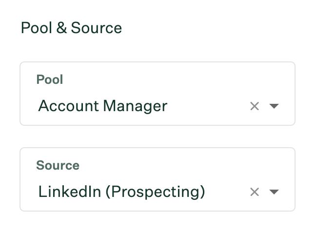 Greenhouse Recruiting Chrome extension second step with Pool and Source fields filled out