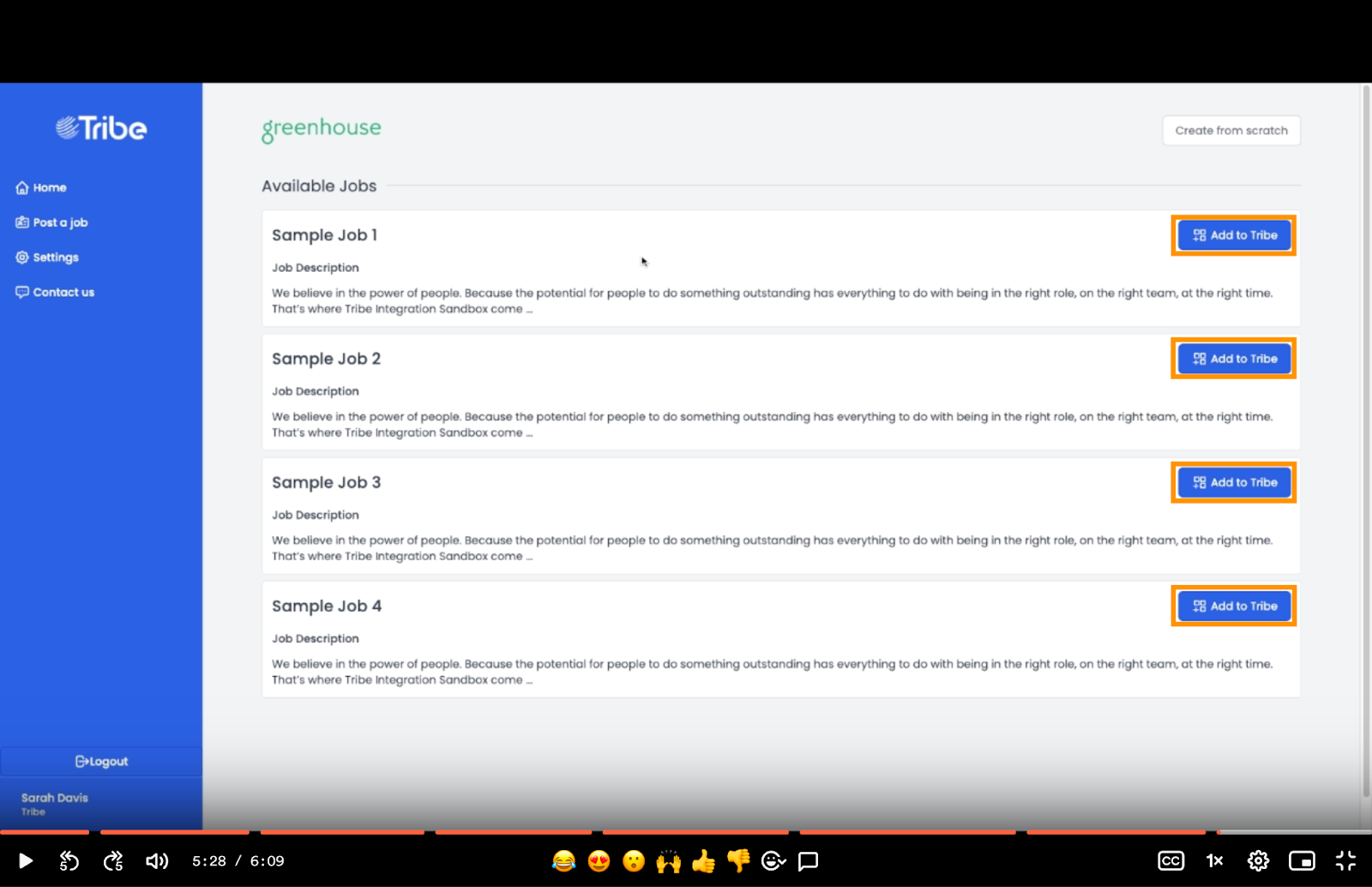 Tribe platform shows shows sample jobs that can be imported to Tribe