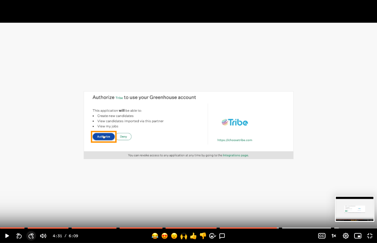 Tribe platform shows Authorize button highlighted