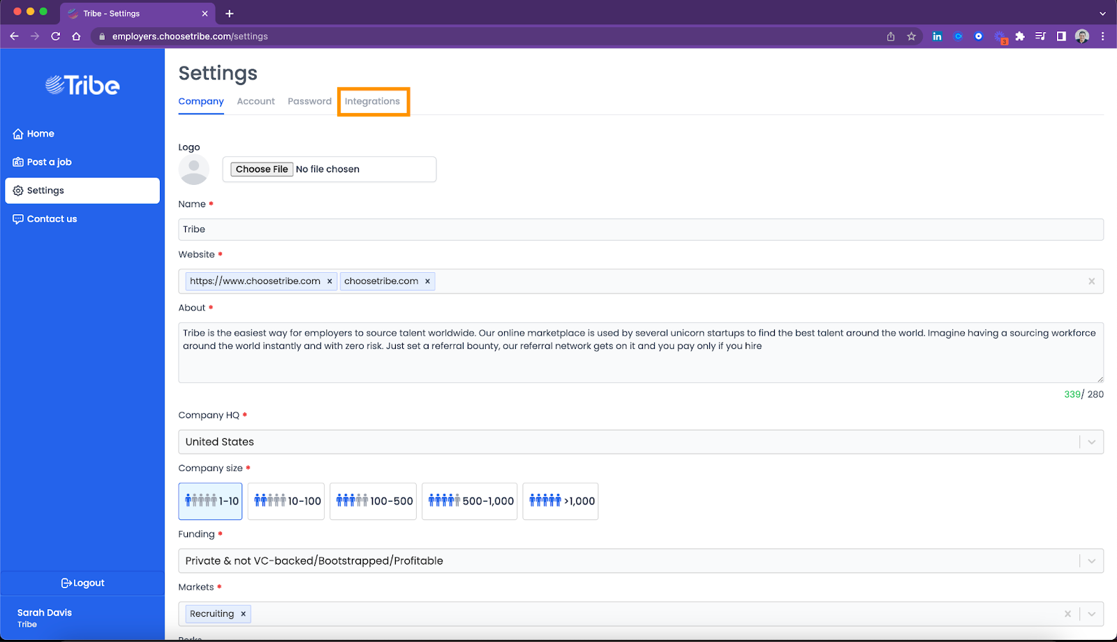 Tribe platform shows integrations highlighted