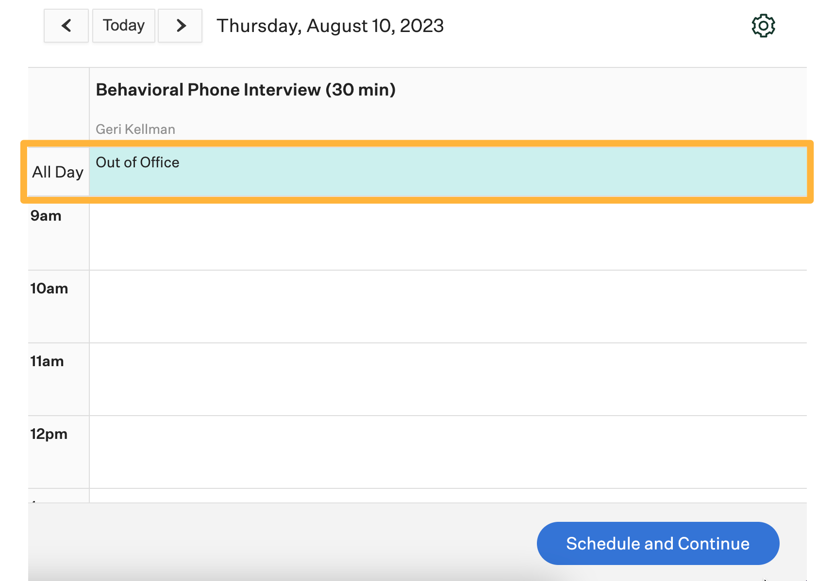 Scheduling window with an orange box highlighting the All Day section