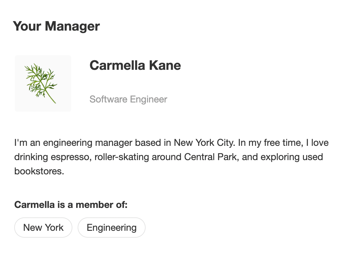Manager profile information in new hire welcome experience email