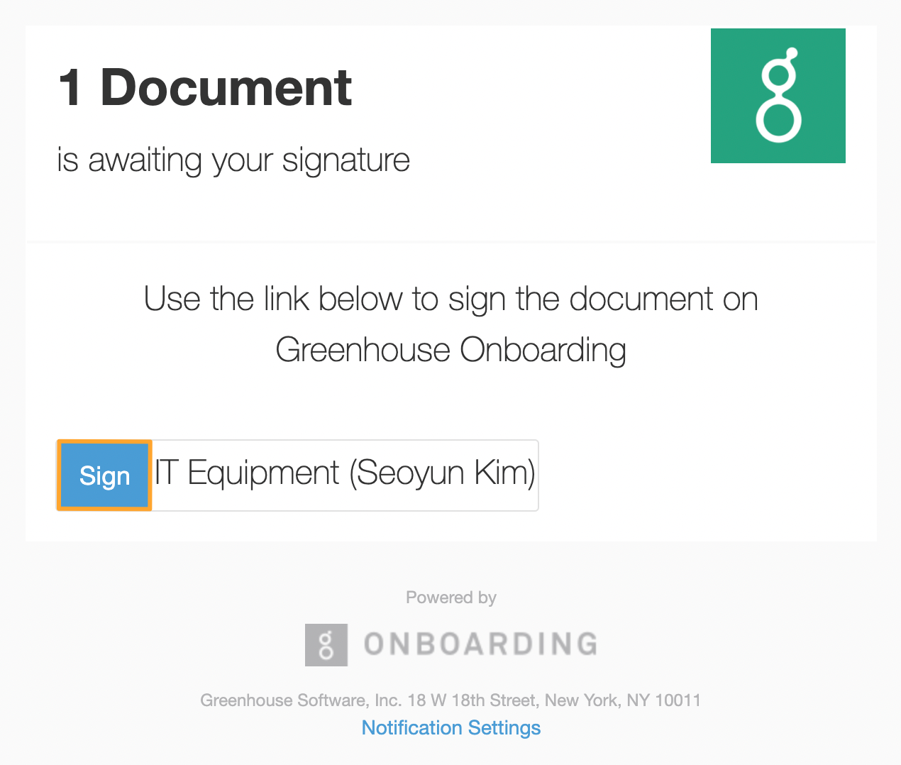 Counter signer request email with Sign button highlighted