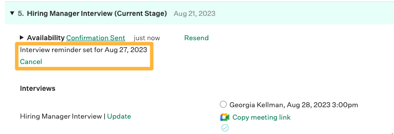 Stage showing that the interview reminder is set