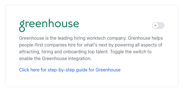 The ClearChecks platform shows the Greenhouse integration with a toggle to enable it