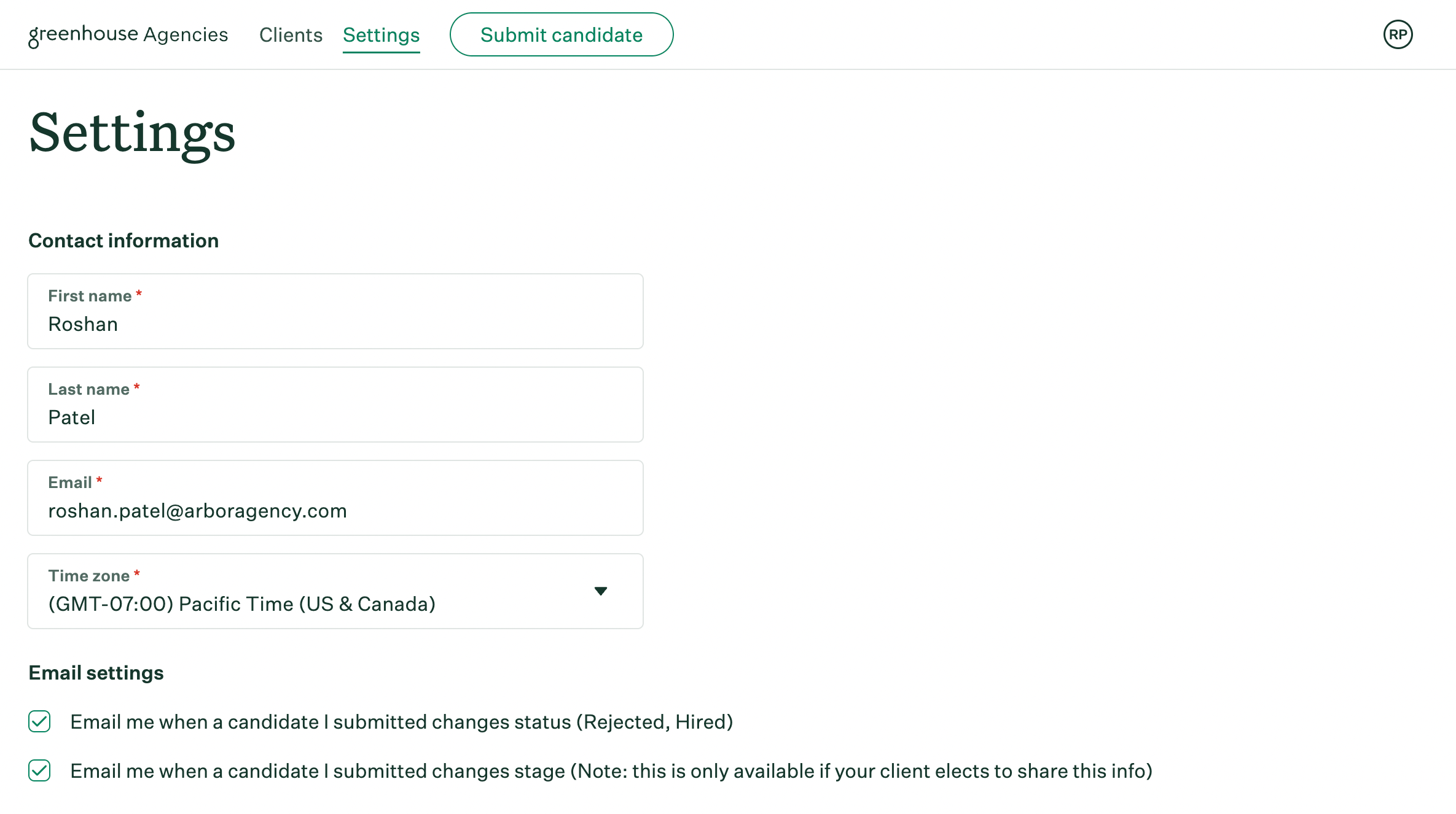 Settings page displayed in Agencies