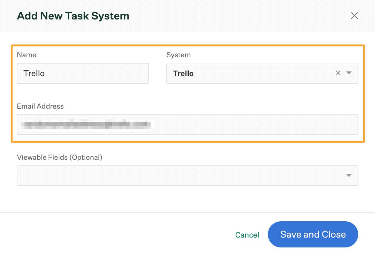 Add new task system window in Greenhouse Onboarding with name system and email fields filled out and highlighted