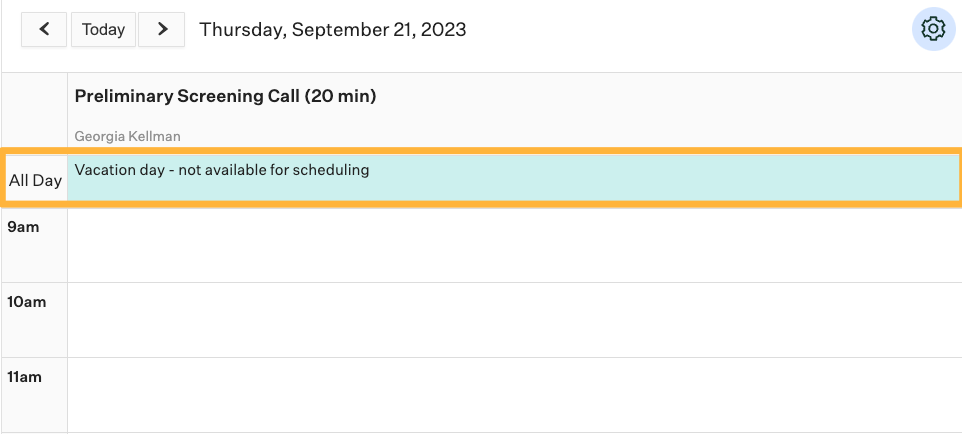 An all day event shown in the Greenhouse Recruiting scheduling window