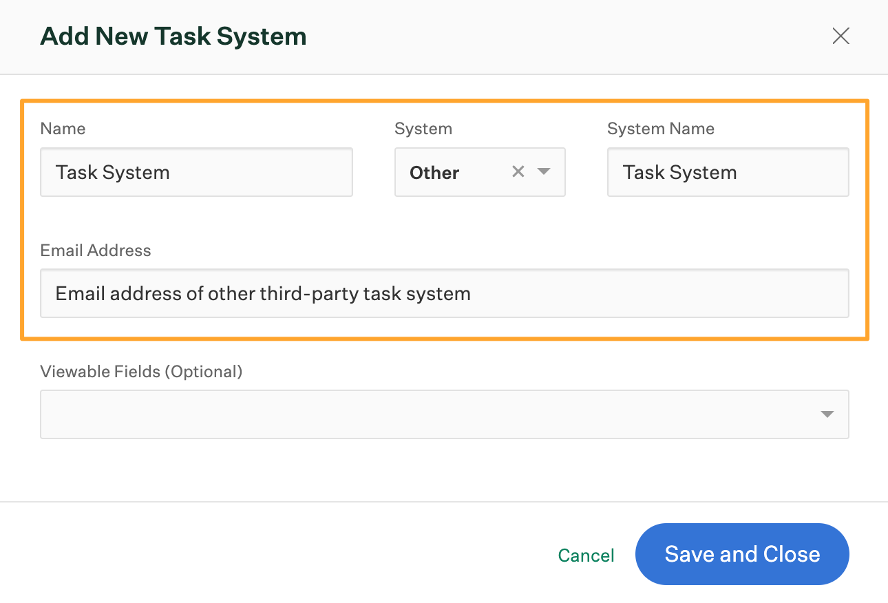 Add new task system window in Greenhouse Onboarding with other task system selected and highlighted