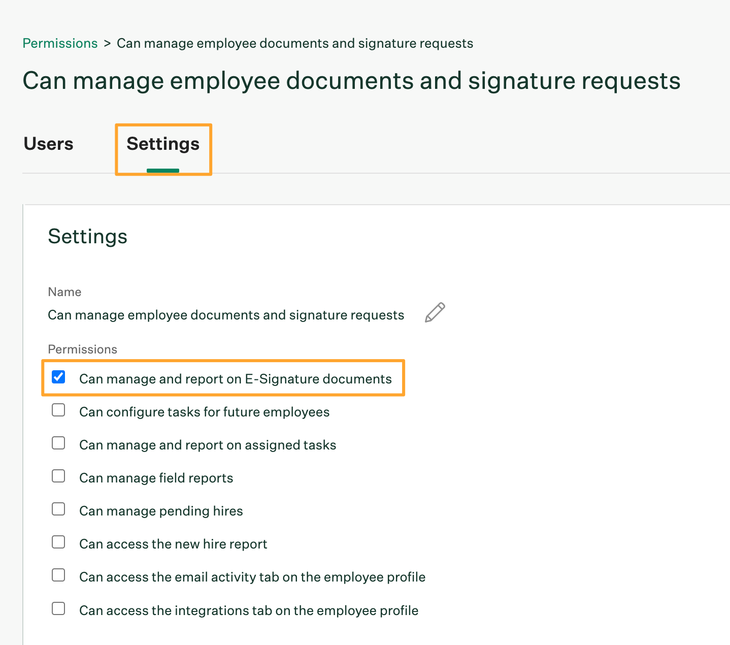 Can manage and report on E-Signature documents permission enabled in custom role