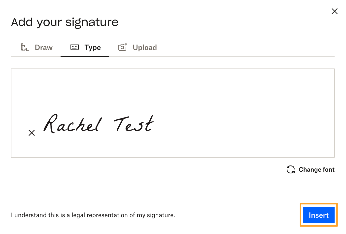 Insert signature example