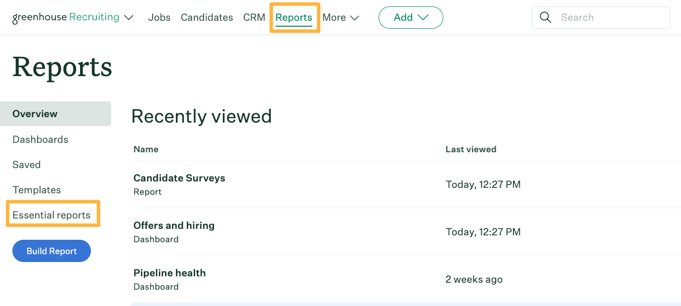 Reports page with orange boxes highlighting the buttons for Reports and Essential reports.png