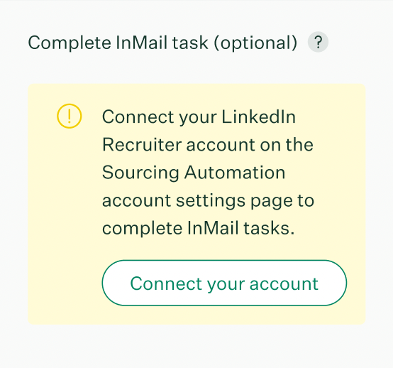 Complete InMail task in extension with notice to connect LinkedIn RSC account before continuing