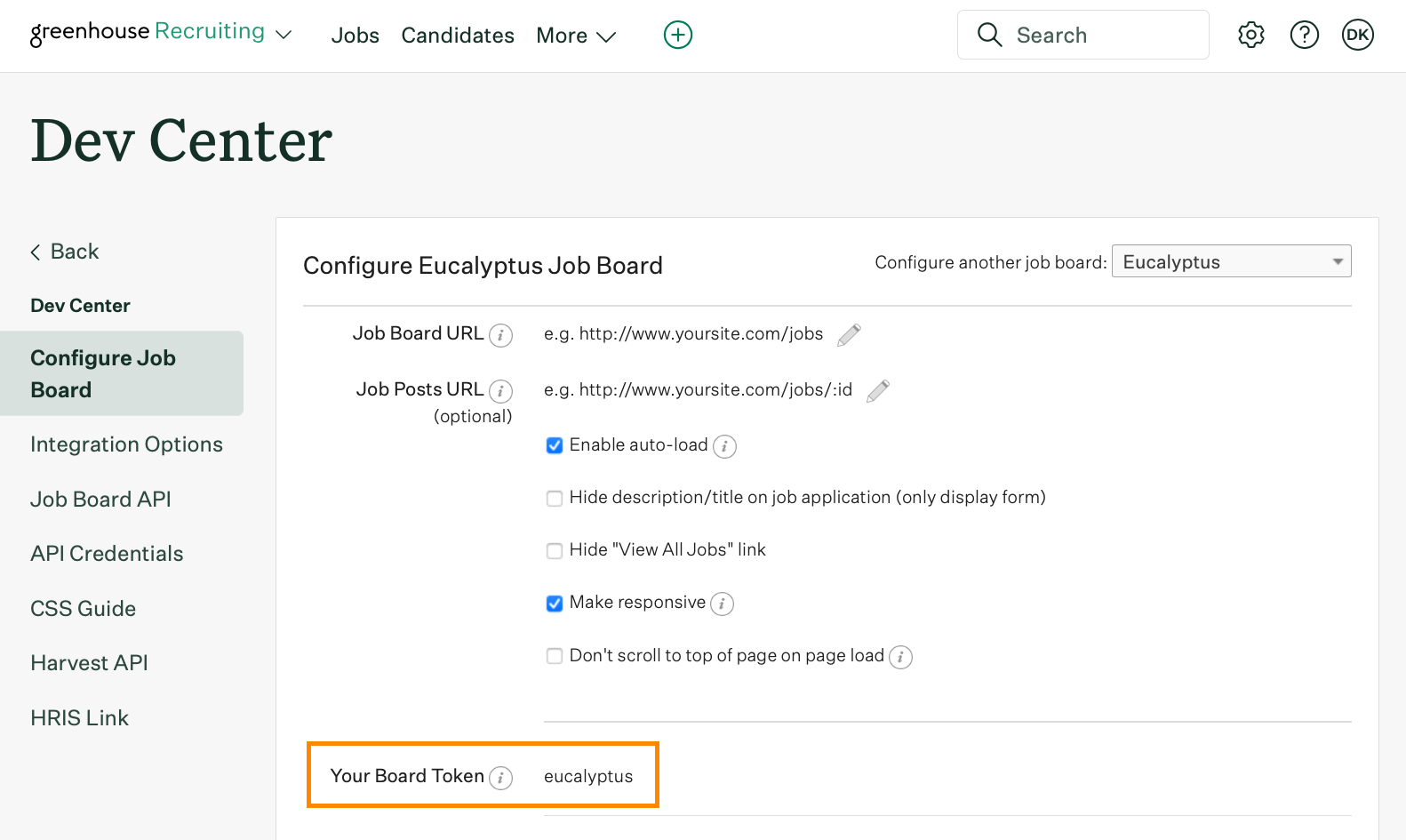 An example job board is shown with the board token highlighted in marigold
