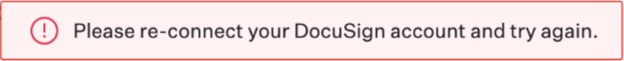 The DocuSign error Please re-connect your DocuSign account and try again is shown on a banner in Greenhouse Recruiting