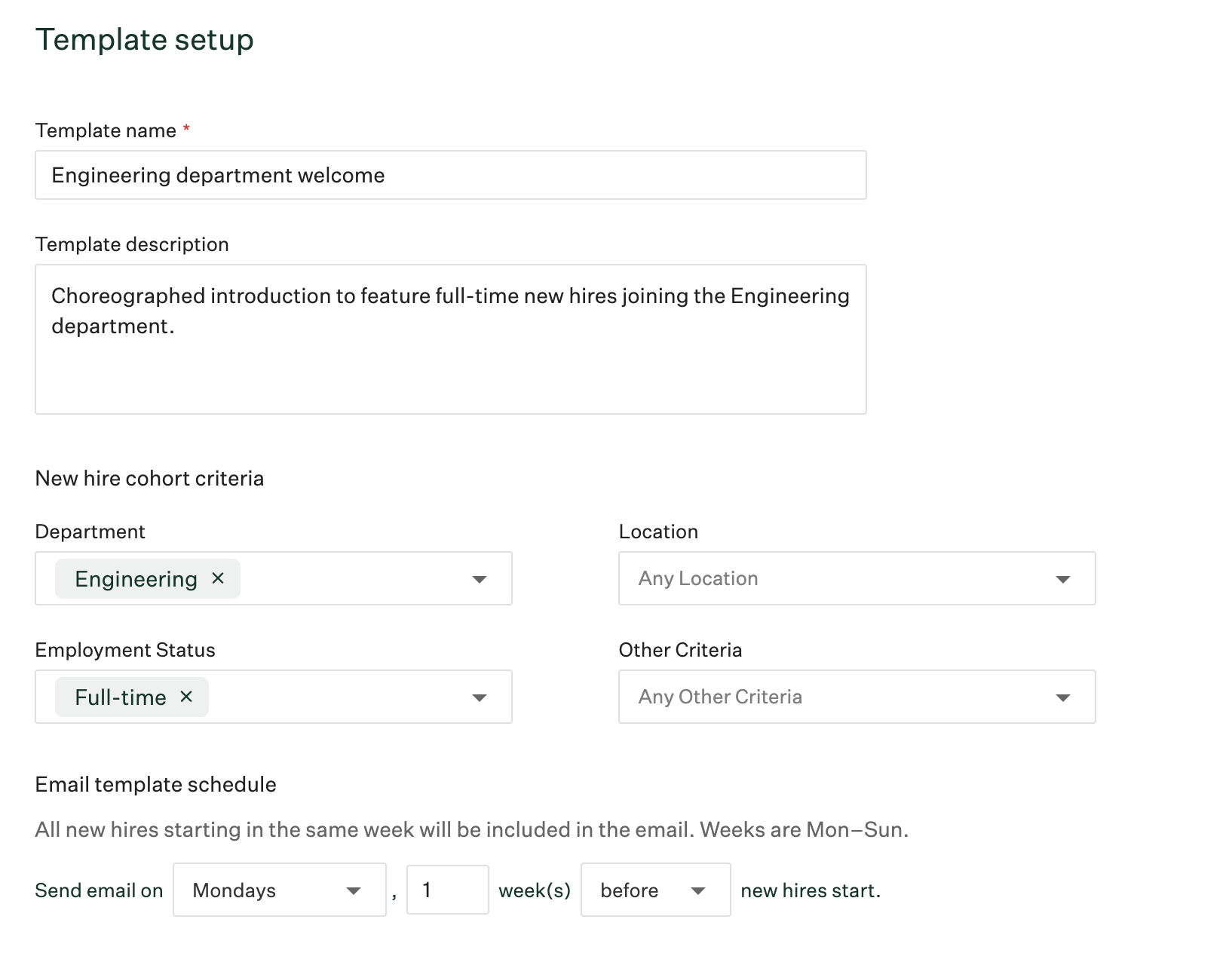 Template setup configured for new choreographed introduction template