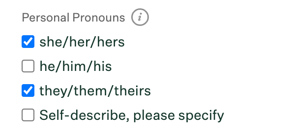 Personal pronouns options selected when editing an employee profile