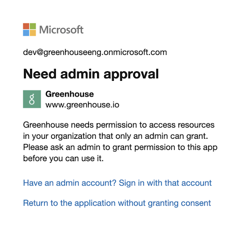 An example Microsoft 365 permission pane is shown with an approval required message
