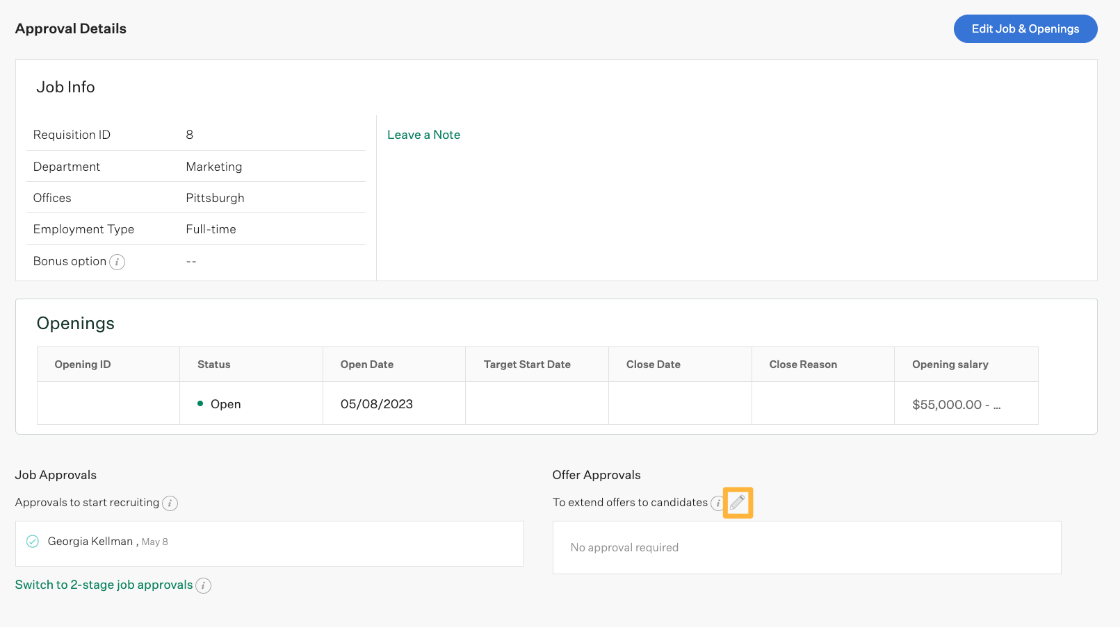 Approval details page with an orange box around the Edit pencil near Offer Approvals.png