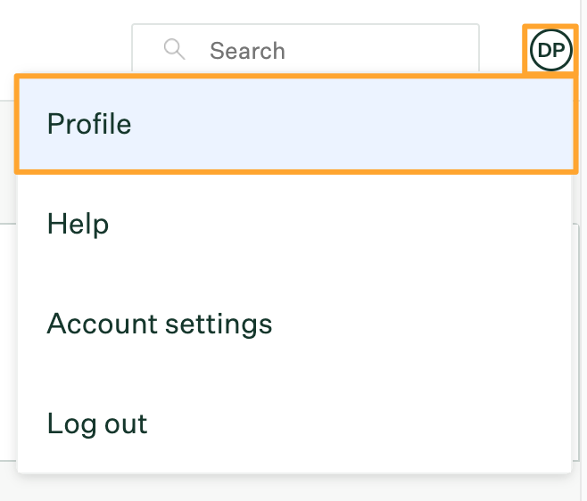 Profile option highlighted in dropdown from initials button on Greenhouse Onboarding homepage