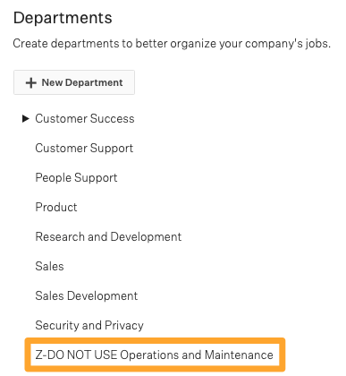 An example department is shown named Z-DO NOT USE