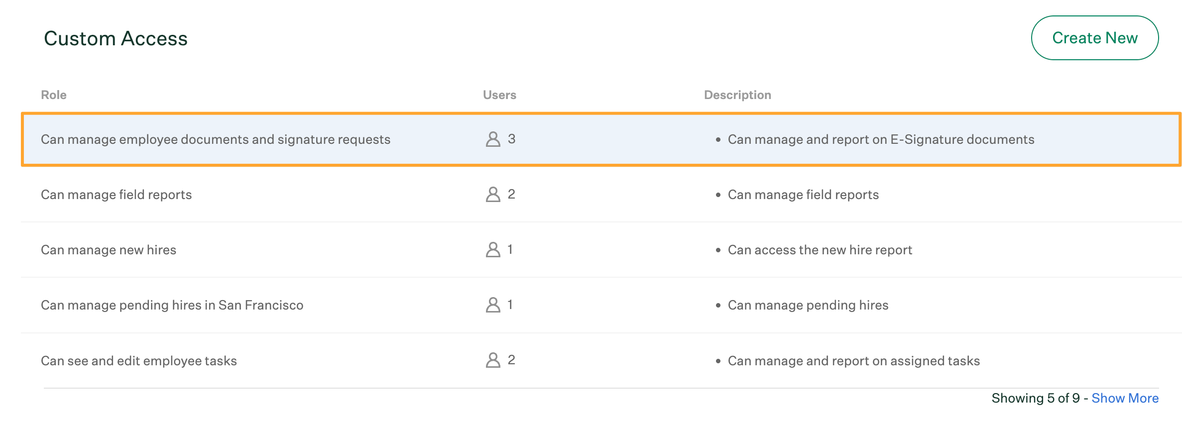 Existing custom access role highlighted to click to edit settings