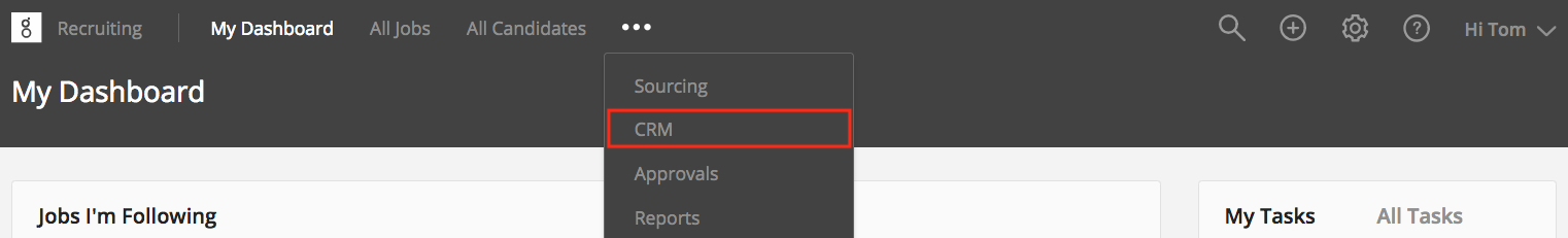 screenshot of the CRM button in the ellipses dropdown